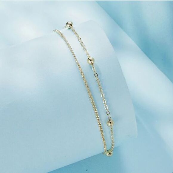 Yellow Gold Sterling Silver Bracelet Plated 3mm 2 Layer Chain 7.5in 925 - Picture 11 of 11